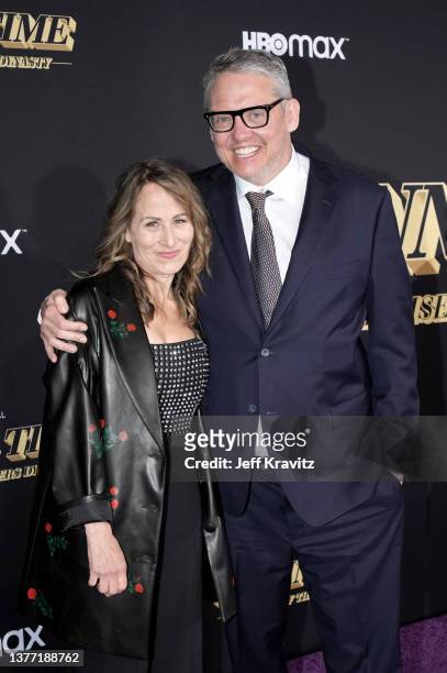Shira Piven and Adam McKay attend the Los Angeles premiere of HBO's WINNING TIME at The Theatre at Ace Hotel on March 02, 2022 in Los Angeles,...