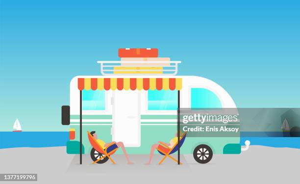 stockillustraties, clipart, cartoons en iconen met relaxing holiday in the nature - truck stock illustrations