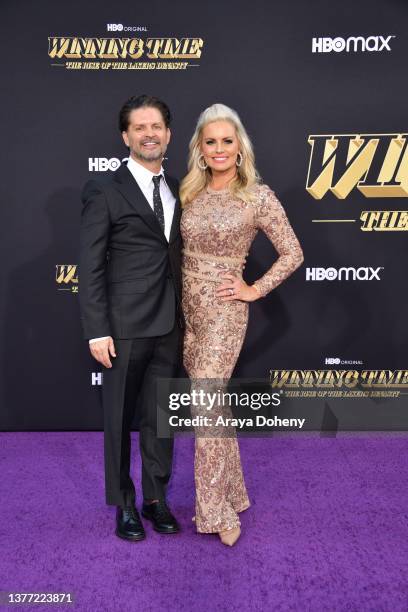 Jim Hecht and Courtney Friel at the premiere of HBO's "Winning Time: The Rise Of The Lakers Dynasty" at The Theatre at Ace Hotel on March 02, 2022 in...