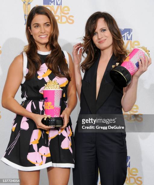 Nikki Reed and Elizabeth Reaser in the press room at the 2010 MTV Movie Awards at the Gibson Amphitheatre on June 6, 2010 in Universal City,...