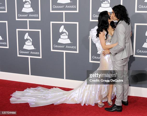 Katy Perry and Russell Brand arrive for the 53rd Annual GRAMMY Awards at the Staples Center, February 13, 2011 in Los Angeles, California.
