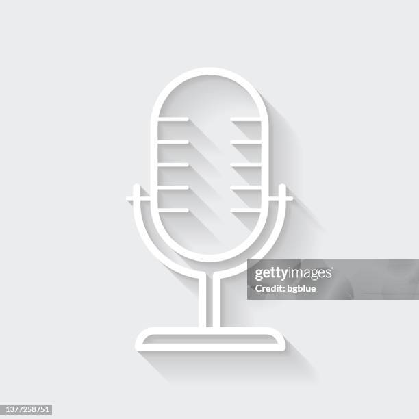 microphone. icon with long shadow on blank background - flat design - microphone 3d stock illustrations