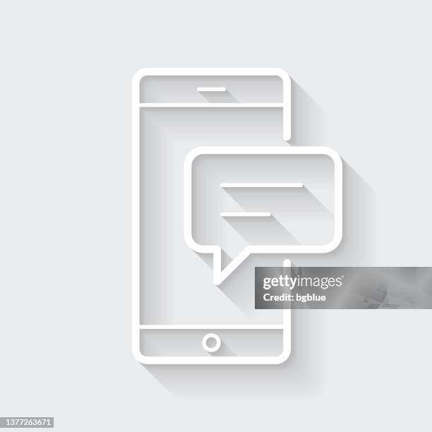 smartphone with speech bubble. icon with long shadow on blank background - flat design - iphone text message notification stock illustrations