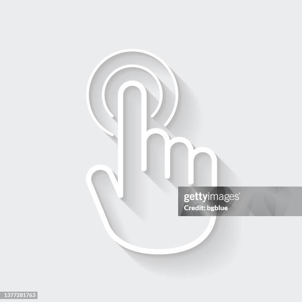 handberührung - klick. icon mit langem schatten auf leerem hintergrund - flat design - bedienungsknopf stock-grafiken, -clipart, -cartoons und -symbole