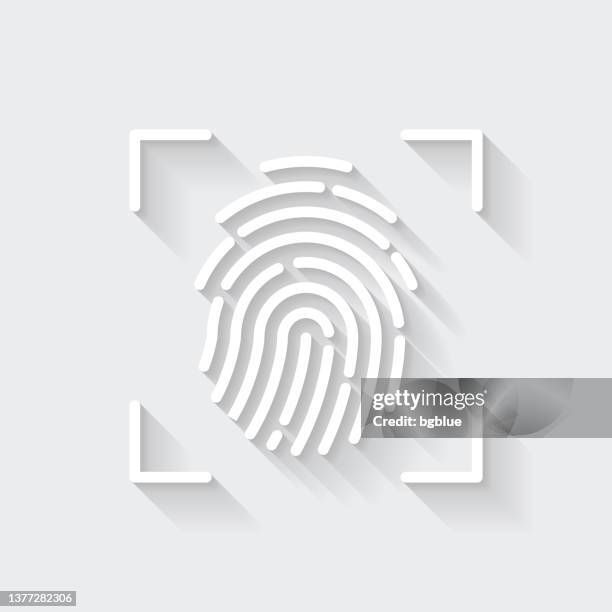 ilustrações de stock, clip art, desenhos animados e ícones de fingerprint scanner. icon with long shadow on blank background - flat design - papers scanning to digital vector