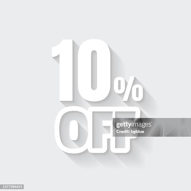 10 percent off (10% off). icon with long shadow on blank background - flat design - lower stock illustrations