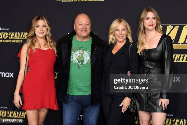 Autumn Chiklis, Michael Chiklis, Michelle Moran and Odessa Chiklis attend the premiere of HBO's "Winning Time: The Rise Of The Lakers Dynasty" at The...