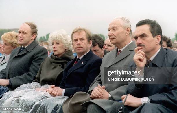 Marian Calfa, first post-communist Czechoslovak Prime Minister, Olga Havel, wife of President Vaclav Havel , former dissident playwright, Alexander...