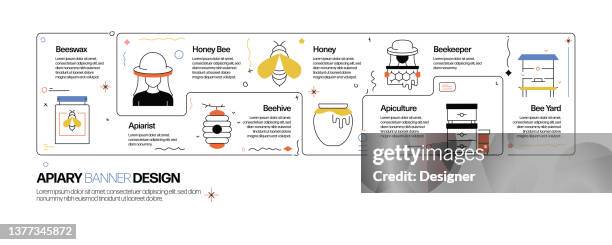 apiary concept, line style vector illustration - bee flower stock illustrations