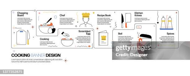 ilustraciones, imágenes clip art, dibujos animados e iconos de stock de concepto de cocina, ilustración vectorial de estilo de línea - recetas de cocina