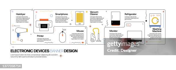 electronic devices concept, line style vector illustration - robot vacuum stock illustrations