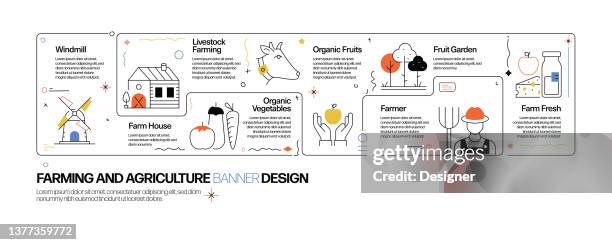 stockillustraties, clipart, cartoons en iconen met farming and agriculture concept, line style vector illustration - livestock infograph