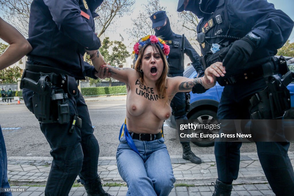 Femen Protest In Front Of The Russian Embassy In Spain Against The War In Ukraine