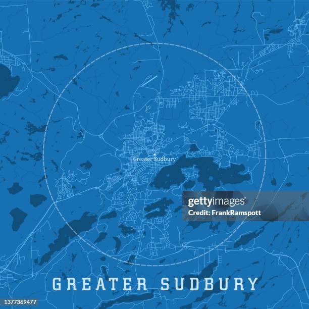 greater sudbury on city vector road map blue text - sudbury canada stock illustrations