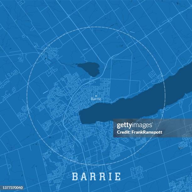barrie on city vector road map blue text - barrie stock illustrations