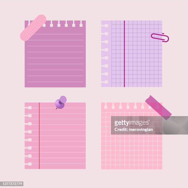 kleine fetzen notizpapier und feminine aufkleber eines jungen mädchens - binder clip stock-grafiken, -clipart, -cartoons und -symbole