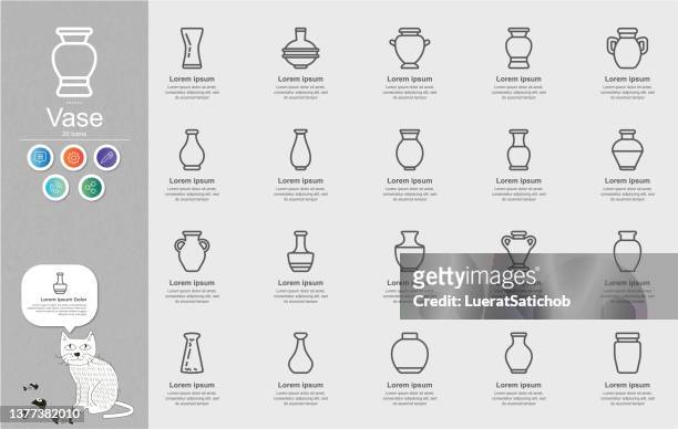 vase line icons content infographic - vase stock illustrations
