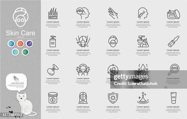 skin care line icons content infographic - condition stock illustrations