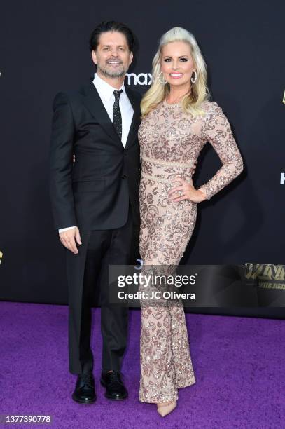 Courtney Friel and Jim Hecht attend the premiere of HBO's "Winning Time: The Rise Of The Lakers Dynasty" at The Theatre at Ace Hotel on March 02,...