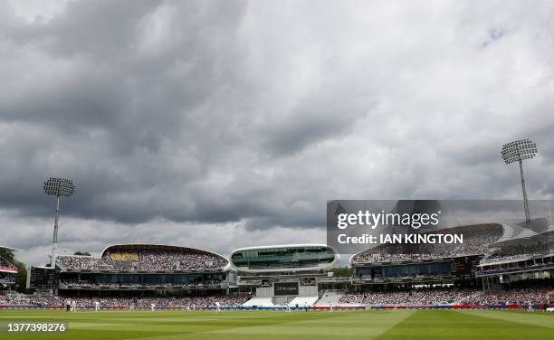 Australia bat under a cloudy sky on day four of the second Ashes cricket Test match between England and Australia at Lord's cricket ground in London...