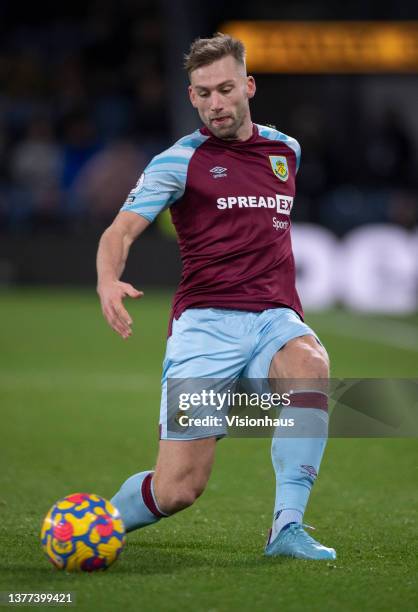 Charlie Taylor of Burnley in action during the Premier League match between Burnley and Leicester City at Turf Moor on March 1, 2022 in Burnley,...