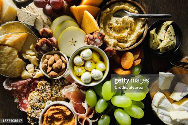 cheese and meat platter on table - charcuterie stock pictures, royalty-free photos & images