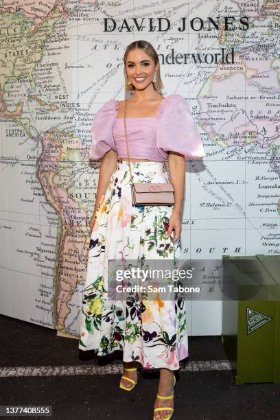 Olivia Molly Rogers arrives at the Melbourne Fashion Festival Gala Runway show at Queen Victoria Market on March 03, 2022 in Melbourne, Australia.