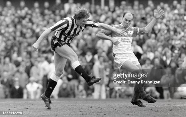 Newcastle player Roy Aitken shoots to score the third Newcastle goal and his only goal in the clubs colours during a 4-1 Division Two win against...