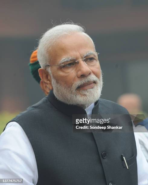 Indian Prime Minister Narendra Modi of the right wing Bhartiya Janta Party at Parliament House in New Delhi, India.