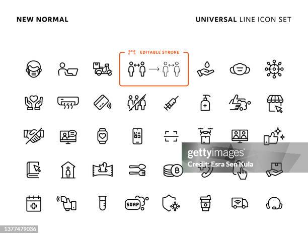 new normal universal line icon set with editable stroke - air filter icon vector stock illustrations