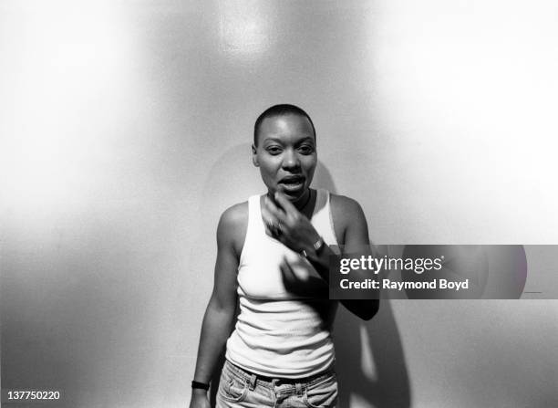Singer Meshell Ndegeocello poses for a photo after her performance at the Park West Theater in Chicago, Illinois in 1994.
