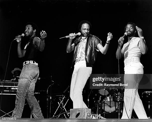 Singers and musicians Paul Harrell, Felton Pilate and Karl Fuller of ConFunkShun performs at the Holiday Star Theatre in Merrillville, Indiana in...