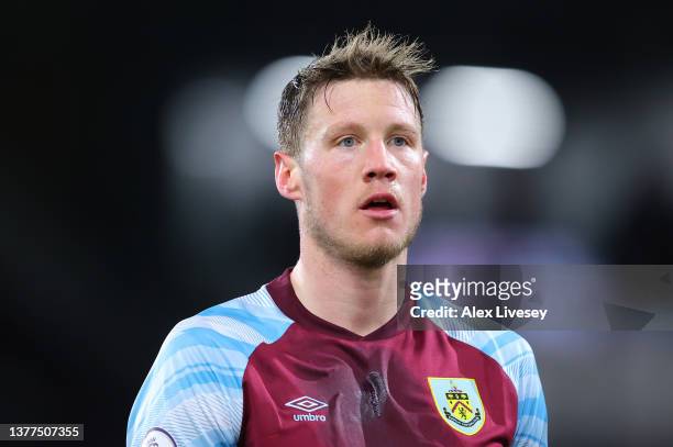 Wout Weghorst of Burnley looks on during the Premier League match between Burnley and Leicester City at Turf Moor on March 01, 2022 in Burnley,...