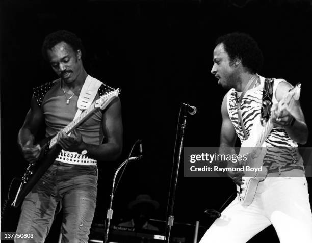 Singers and musicians Michael Cooper and Felton Pilate of ConFunkShun performs at the Holiday Star Theater in Merrillville, Indiana in 1984.
