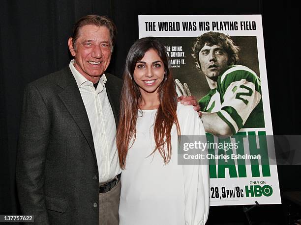 Former quarterback Joe Namath and daughter Jessica Namath attend the premiere of "Namath" at the HBO Theater on January 25, 2012 in New York City.