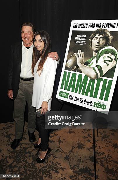 Joe Namath with his daughter Jessica Namath attends the premiere of "Namath" at the HBO Theater on January 25, 2012 in New York City.