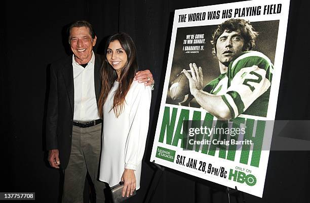 Joe Namath with his daughter Jessica Namath attends the premiere of "Namath" at the HBO Theater on January 25, 2012 in New York City.