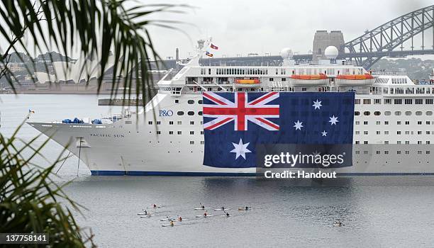 In this handout image provided by Carnival Australia, P&O Cruises's Pacific Sun joins Sydney's Australia Day celebrations with the cruise ship...