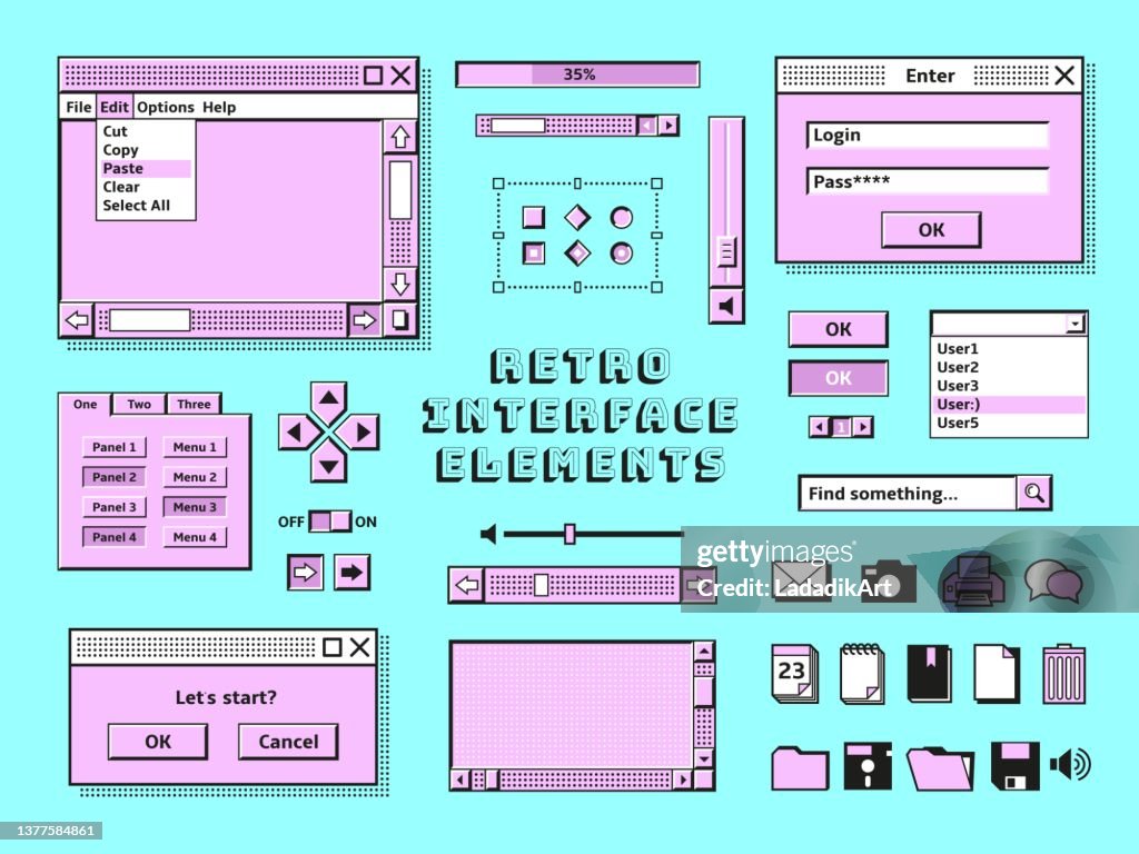 Retro Interface Elements 90s Vintage Pc Bars Message In Old Computer ...
