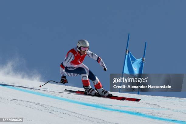 Marie Bochet of Team France competes during the 3rd training session for the Women's Downhill Staying ahead of the Beijing 2022 Winter Paralympics at...