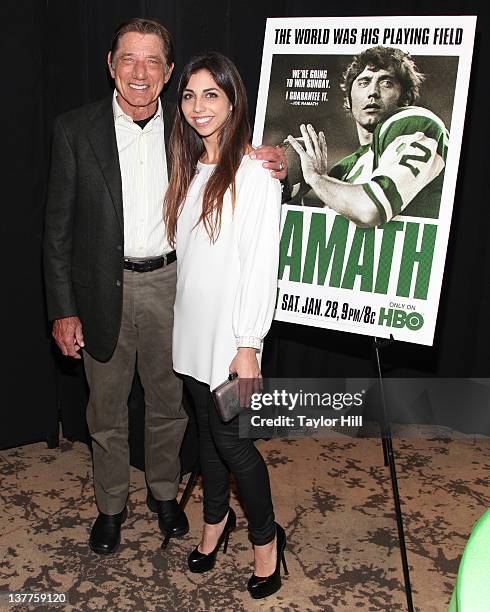 Joe Namath and daughter Jessica Namath attend the premiere of "Namath" at the HBO Theater on January 25, 2012 in New York City.