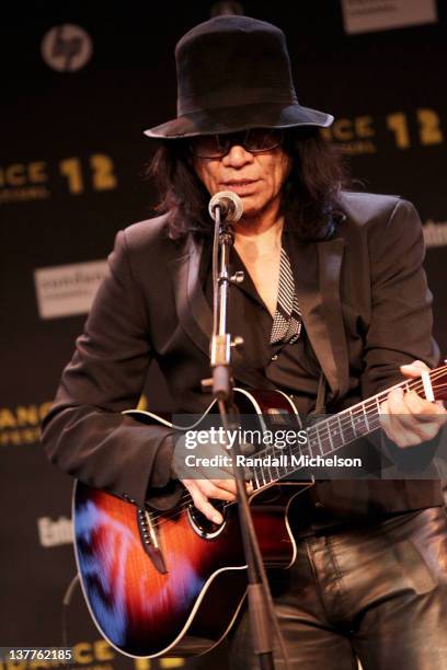 Musician Rodriguez performs at the BMI Showcase/Snowball during the 2012 Sundance Film Festival held at Sundance House on January 25, 2012 in Park...