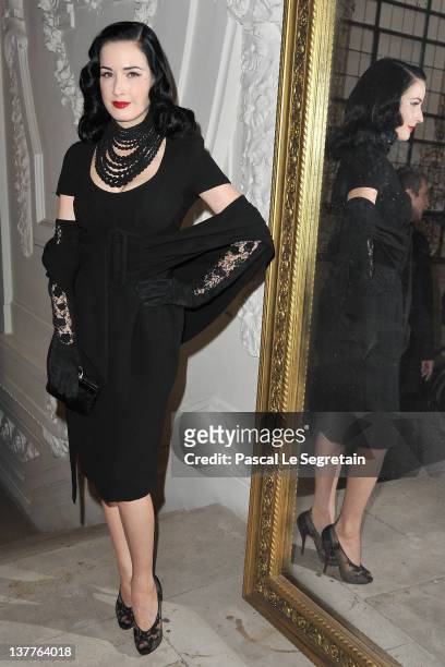 Dita von Teese attends the Jean Paul Gaultier Spring/Summer 2012 Haute-Couture Show as part of Paris Fashion Week on January 25, 2012 in Paris,...