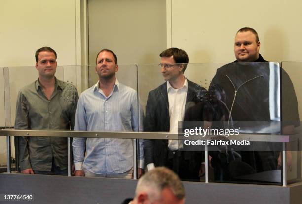 Bram Van der Kolk,Fin Batato,Mathias Ortmann,Kim Dotcom appear in court following an FBI-led swoop on the world's largest file-sharing site...