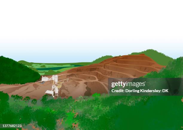 quarrying and deforestation - quarry stock illustrations
