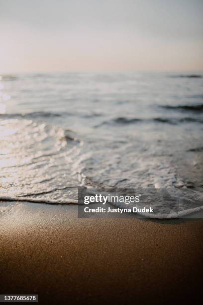 waves of baltic sea - golden hour beach stock pictures, royalty-free photos & images