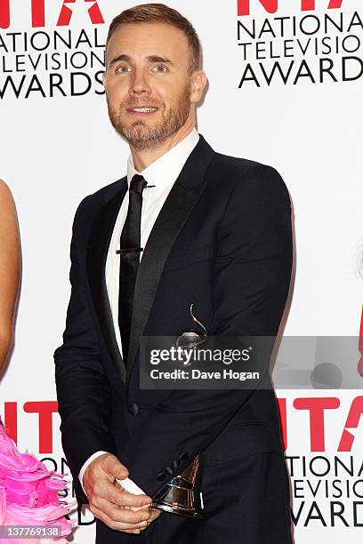 Gary Barlow poses in the press room at the National Television Awards 2012 at The O2 Arena on January 25th, 2012 in London, United Kingdom.