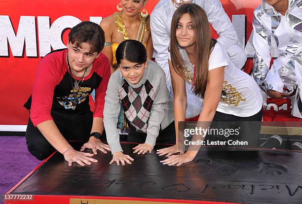 Prince Michael Jackson, Blanket Jackson, and Paris Jackson attend the immortalization of Michael Jackson at Grauman's Chinese Theatre Hand &...