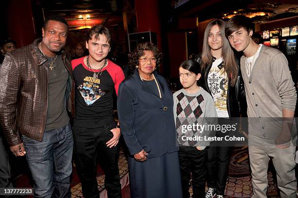 Chris Tucker, Prince Michael Jackson, Katherine Jackson, Blanket Jackson, Paris Jackson, and Justin Bieber attend the immortalization of Michael...