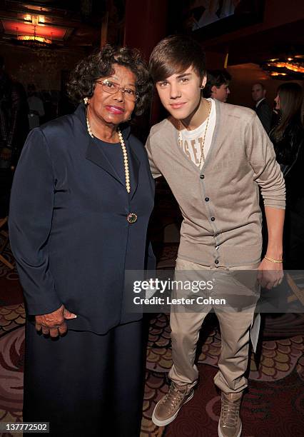 Katherine Jackson and Justin Bieber attend the immortalization of Michael Jackson at Grauman's Chinese Theatre Hand & Footprint ceremony held at...